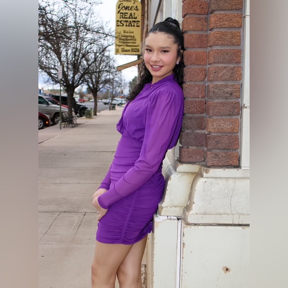 Purple Sheer Long Sleeve Mini Dress NWT - Picture 11 of 12